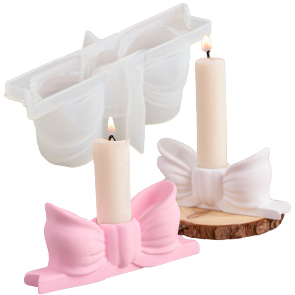 Gypsum Bow Candlestick Cross-border Ins Style Dining Table Creative Ornaments White Pink Long Rod Aromatherapy Candlestick