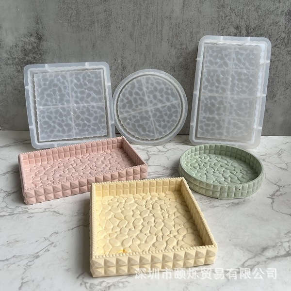 Round Square Rectangular Storage Tray Mold Diamond Pattern Storage Box Saucer Plaster Resin Glue Mold
